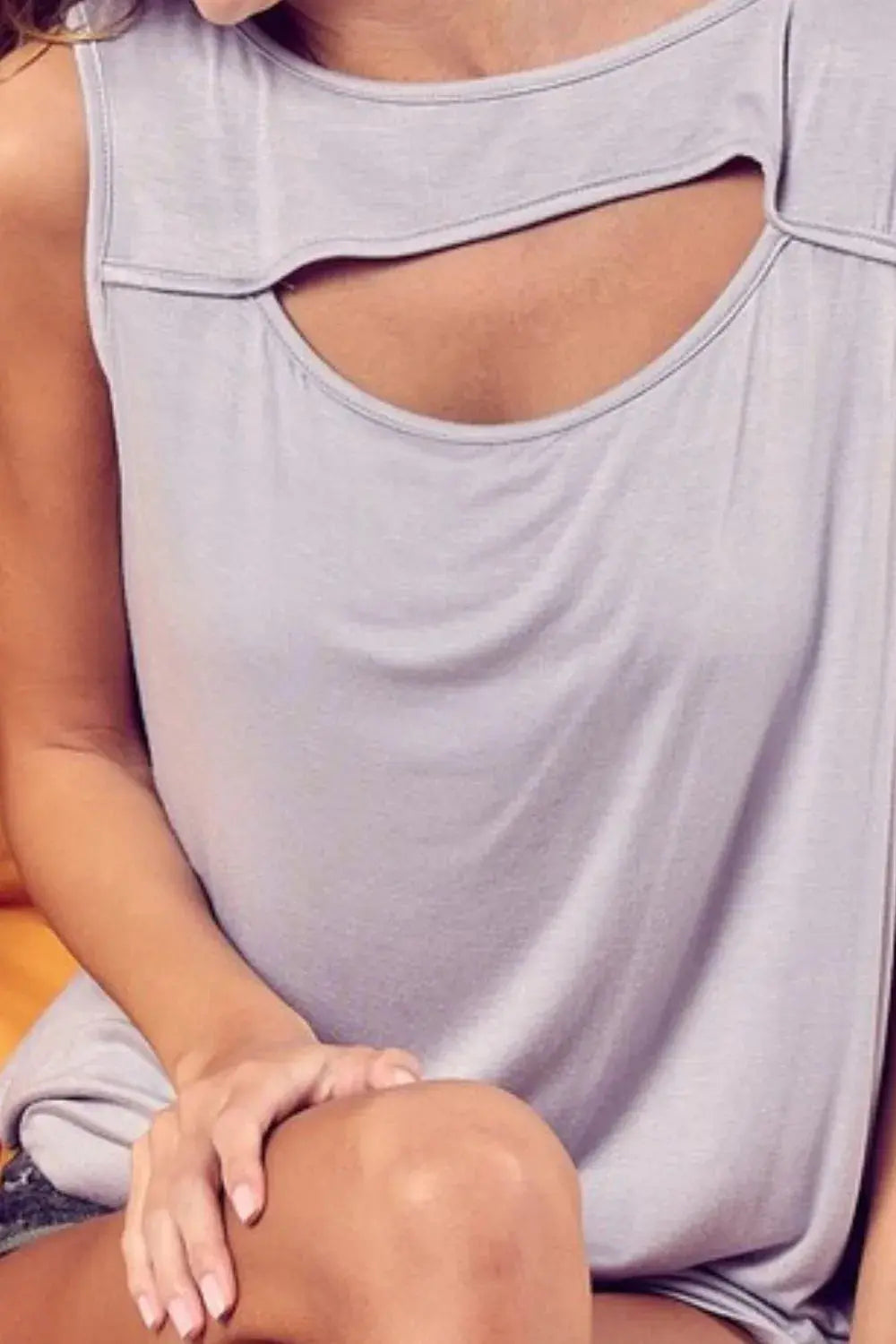 BiBi Rayon Span Knit With Cut Out Front Sleeveless Top - Love Salve